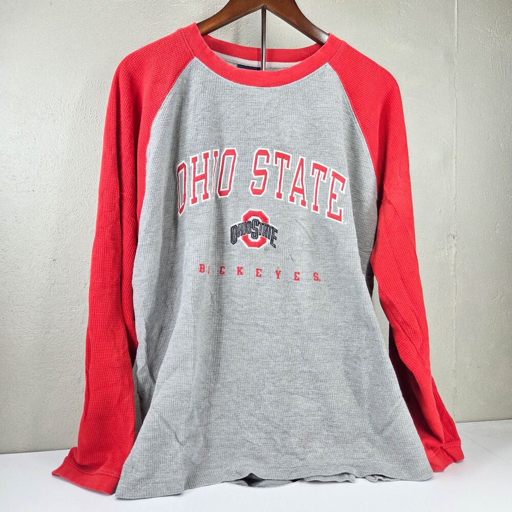 Vintage Pro Player Ohio State Buckeyes Waffle Knit Thermal Raglan Shirt Sz L